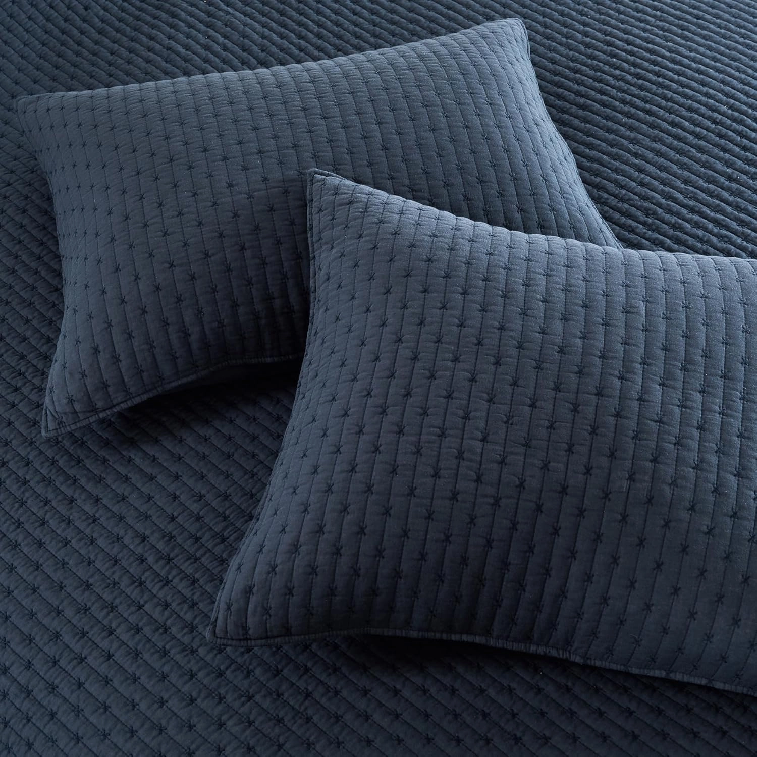 Levtex Home - Cross Stitch Navy Quilt Set - 100% Cotton - Full/Queen Quilt (88x92in.)   2 Standard Shams (26x20in.) - Reversible - Cotton Fabric