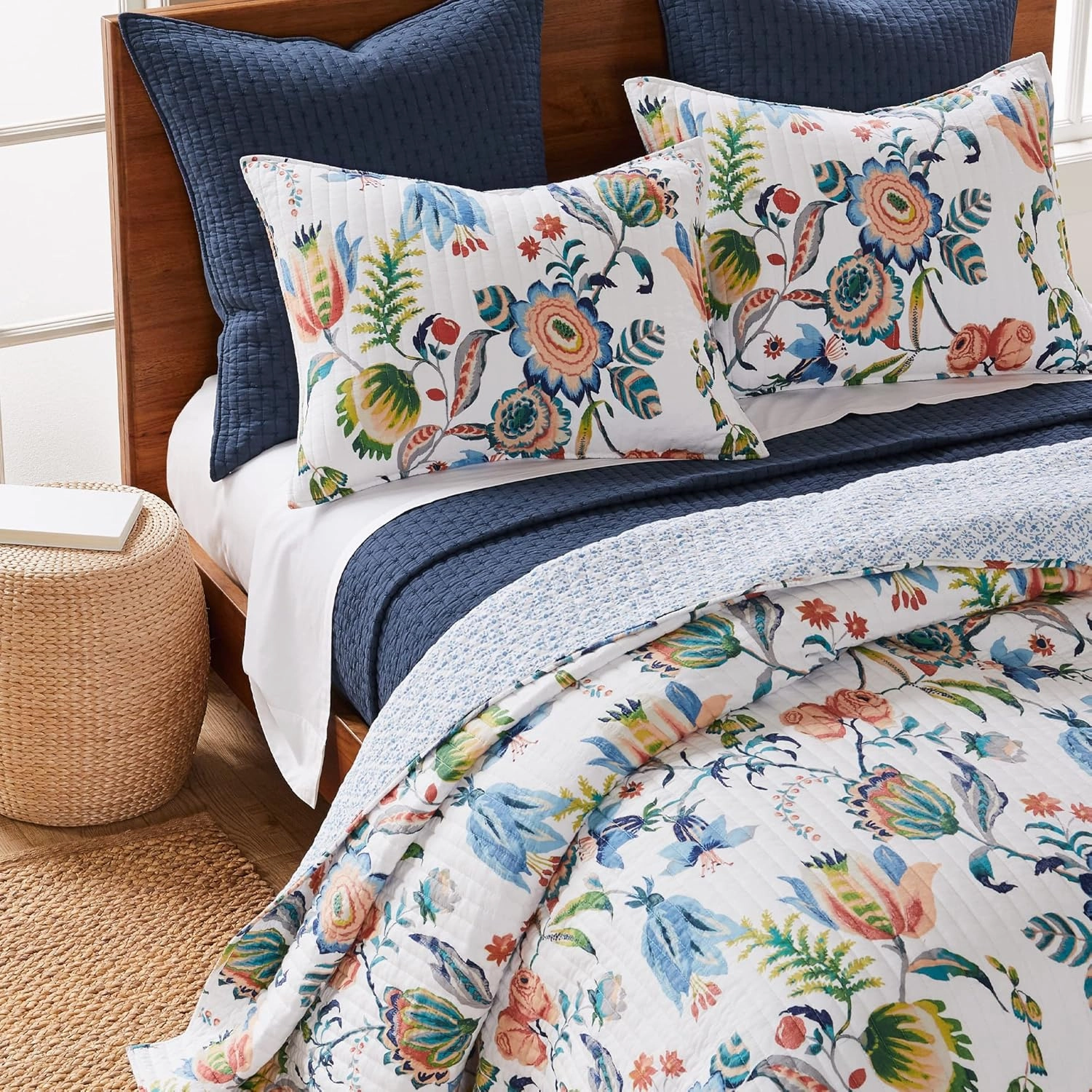 Levtex Home - Cross Stitch Navy Quilt Set - 100% Cotton - Full/Queen Quilt (88x92in.)   2 Standard Shams (26x20in.) - Reversible - Cotton Fabric