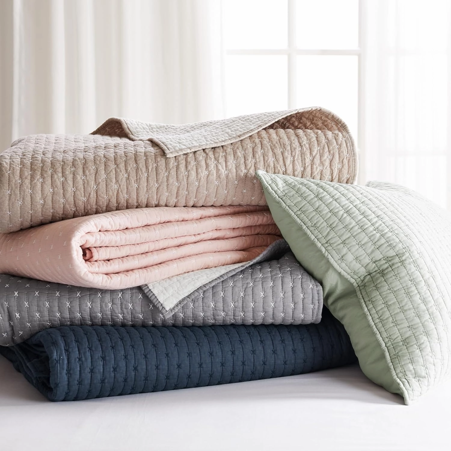 Levtex Home - Cross Stitch Navy Quilt Set - 100% Cotton - Full/Queen Quilt (88x92in.)   2 Standard Shams (26x20in.) - Reversible - Cotton Fabric