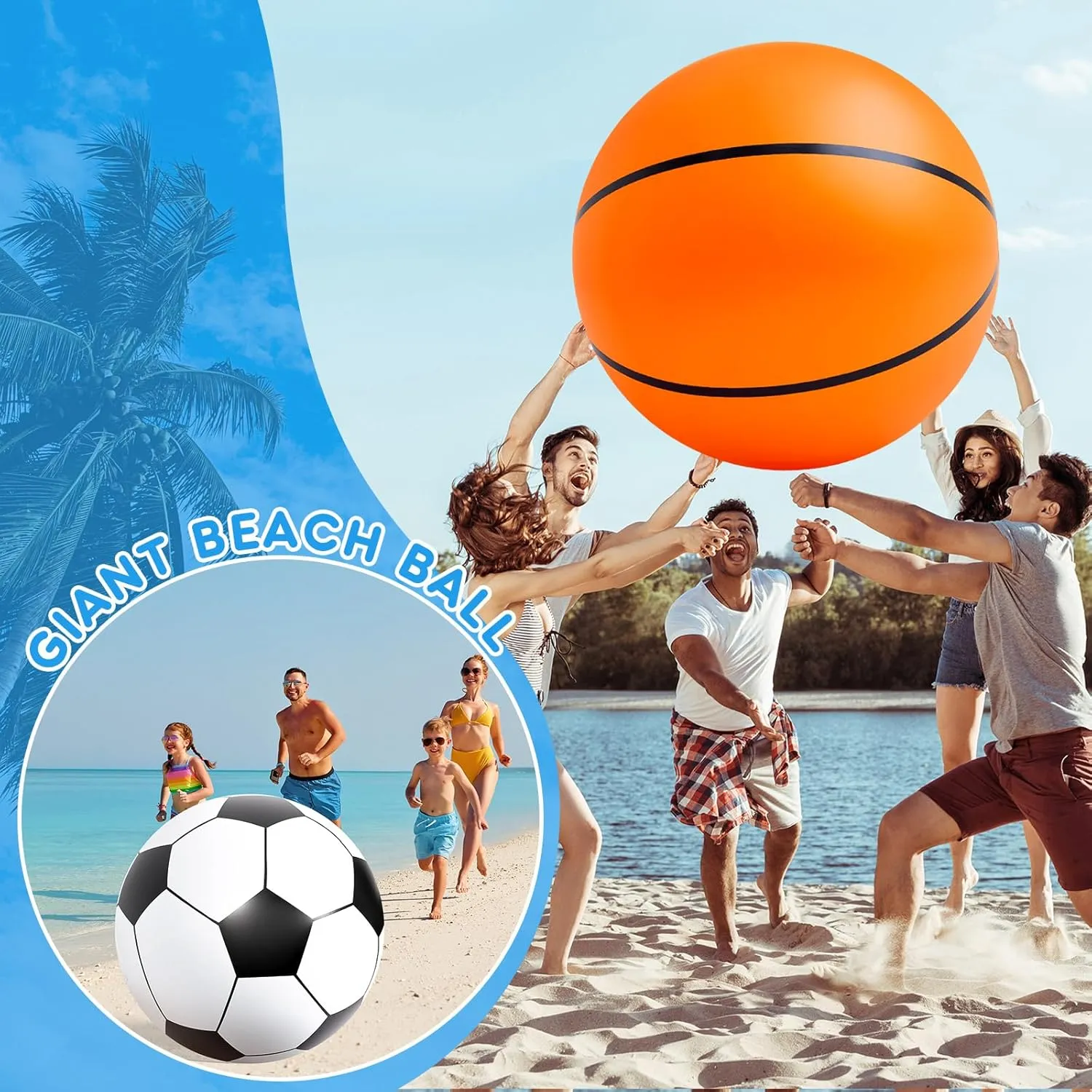 Lewtemi 2 Pcs 27 Inch/ 40 Inch Giant Inflatable Sports Balls Large Inflatable Beach Ball Inflatable Ball for Summer Pool Outdoor Activity Games Toys