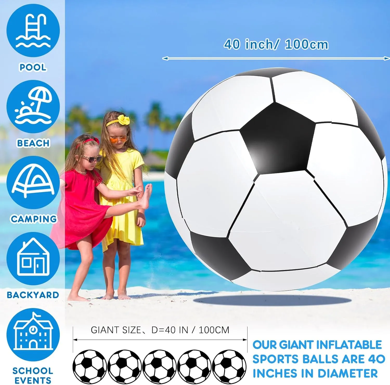 Lewtemi 2 Pcs 27 Inch/ 40 Inch Giant Inflatable Sports Balls Large Inflatable Beach Ball Inflatable Ball for Summer Pool Outdoor Activity Games Toys