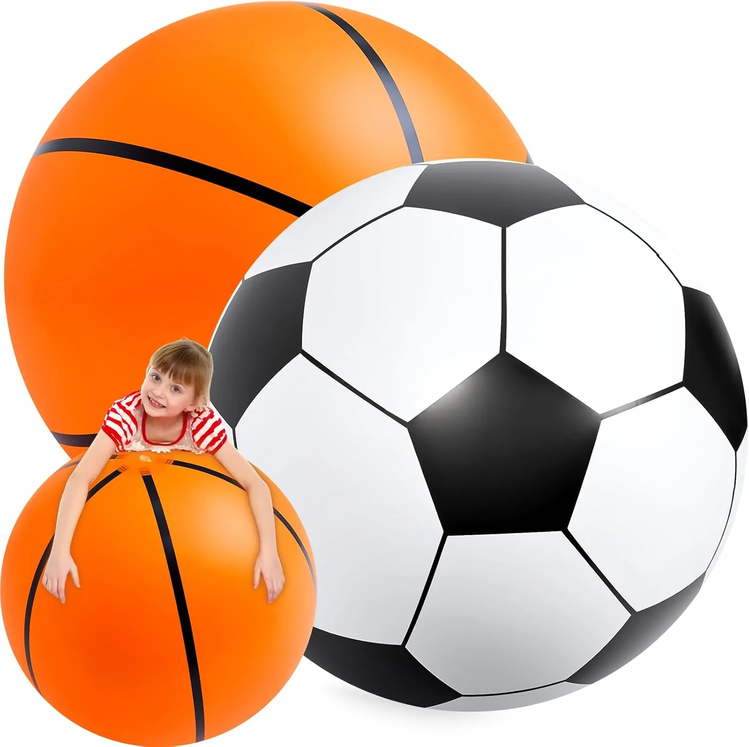 Lewtemi 2 Pcs 27 Inch/ 40 Inch Giant Inflatable Sports Balls Large Inflatable Beach Ball Inflatable Ball for Summer Pool Outdoor Activity Games Toys