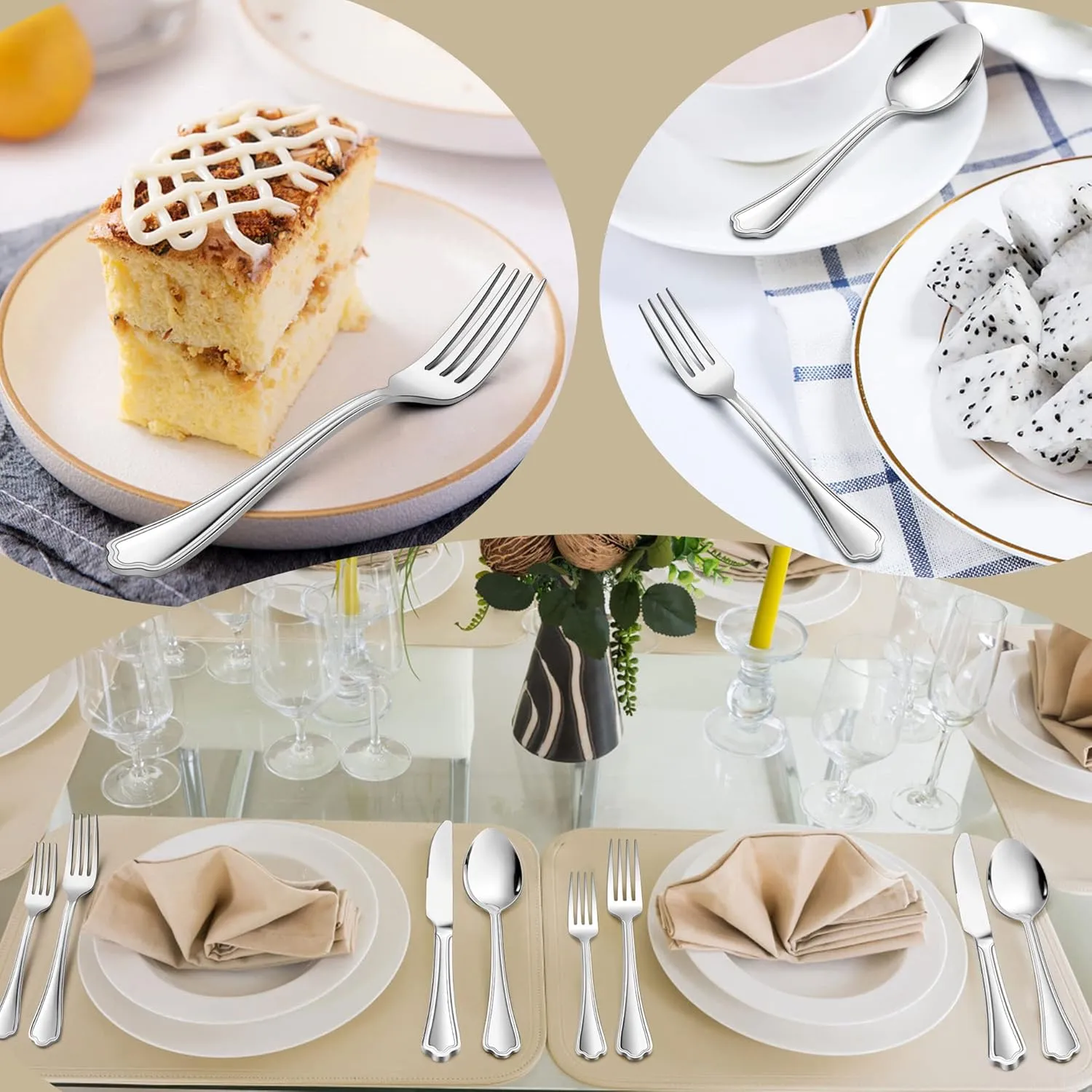 LIANYU 40-Piece Silverware Flatware Set for 8, Stainless Steel Cutlery Eating Utensils Set with Scalloped Edge, Include Knives Forks Spoons, Dishwasher Safe, Mirror Polished