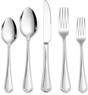 LIANYU 40-Piece Silverware Flatware Set for 8, Stainless Steel Cutlery Eating Utensils Set with Scalloped Edge, Include Knives Forks Spoons, Dishwasher Safe, Mirror Polished