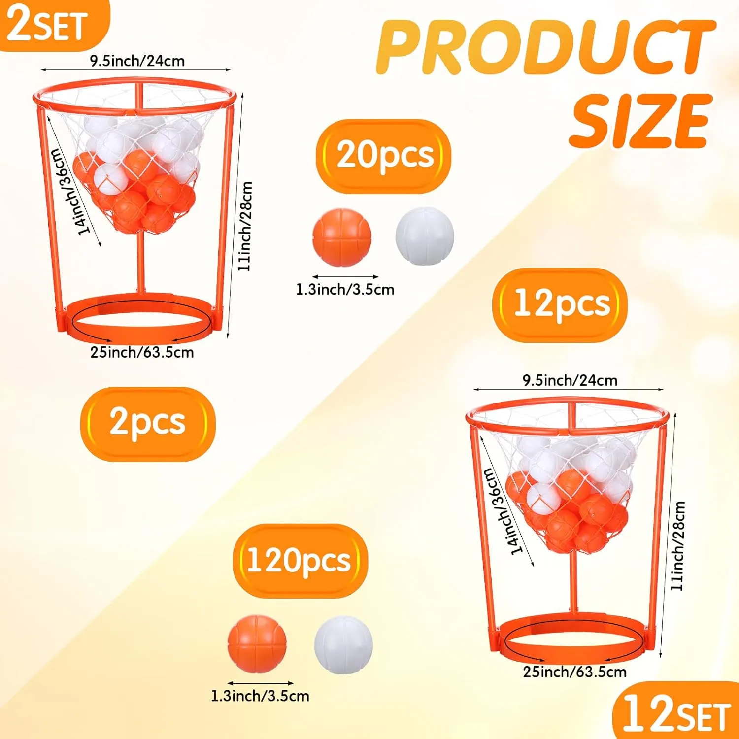 Libima 12 Pcs Head Hoop Basketball Party Game Set for Kids and Adults Portable Adjustable Basket Net Headband with Balls for Birthday Carnival Office Indoor Outdoor Activity(Orange)