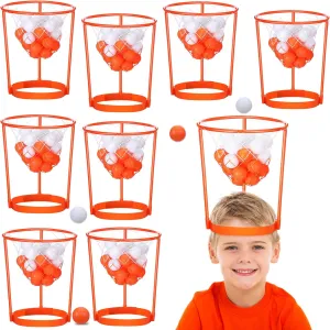 Libima 12 Pcs Head Hoop Basketball Party Game Set for Kids and Adults Portable Adjustable Basket Net Headband with Balls for Birthday Carnival Office Indoor Outdoor Activity(Orange)
