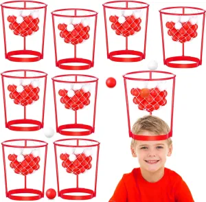 Libima 12 Pcs Head Hoop Basketball Party Game Set for Kids and Adults Portable Adjustable Basket Net Headband with Balls for Birthday Carnival Office Indoor Outdoor Activity(Red)