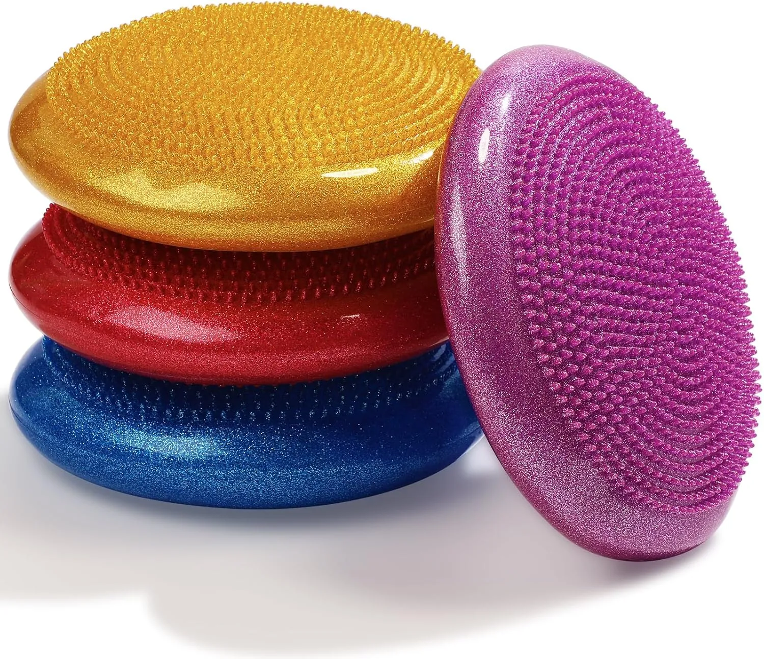 Libima 4 Pcs Glitter Wiggle Seat for Sensory Kids Inflated Wobble Cushion Sensory Seat Flexible Seating for Classroom Elementary, Balance Disc with Pump for Kids Adult Office Home