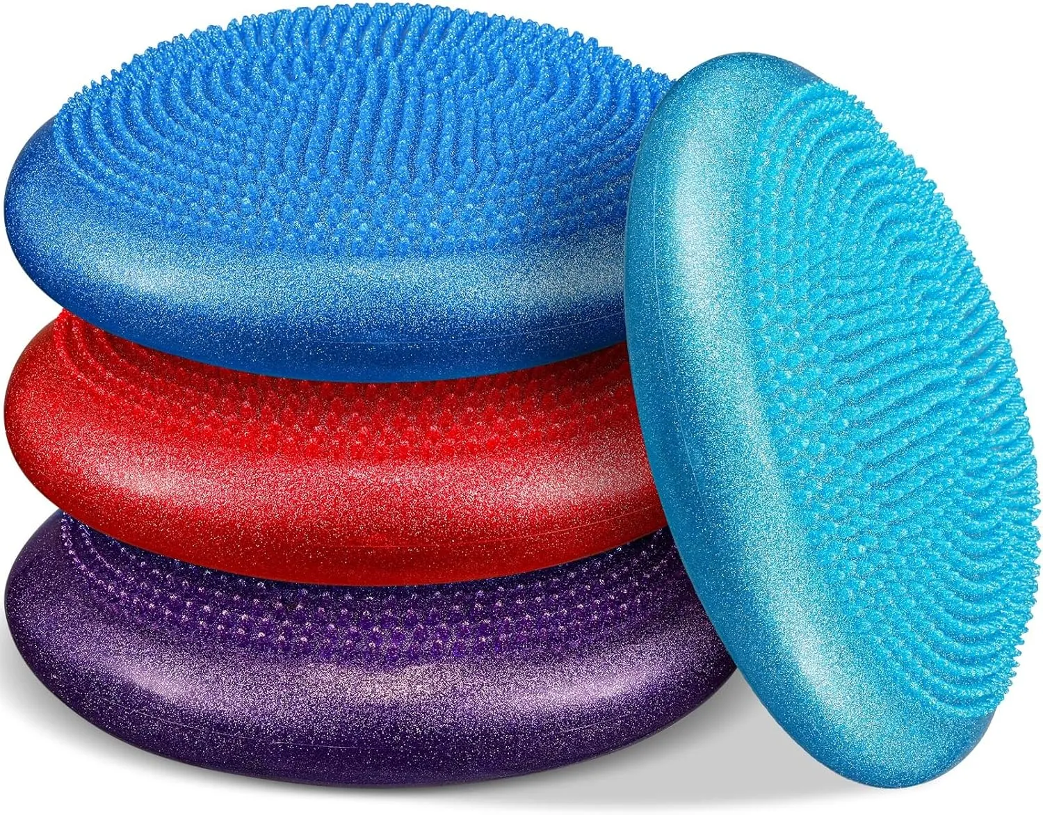 Libima 4 Pcs Glitter Wiggle Seat for Sensory Kids Inflated Wobble Cushion Sensory Seat Flexible Seating for Classroom Elementary, Balance Disc with Pump for Kids Adult Office Home