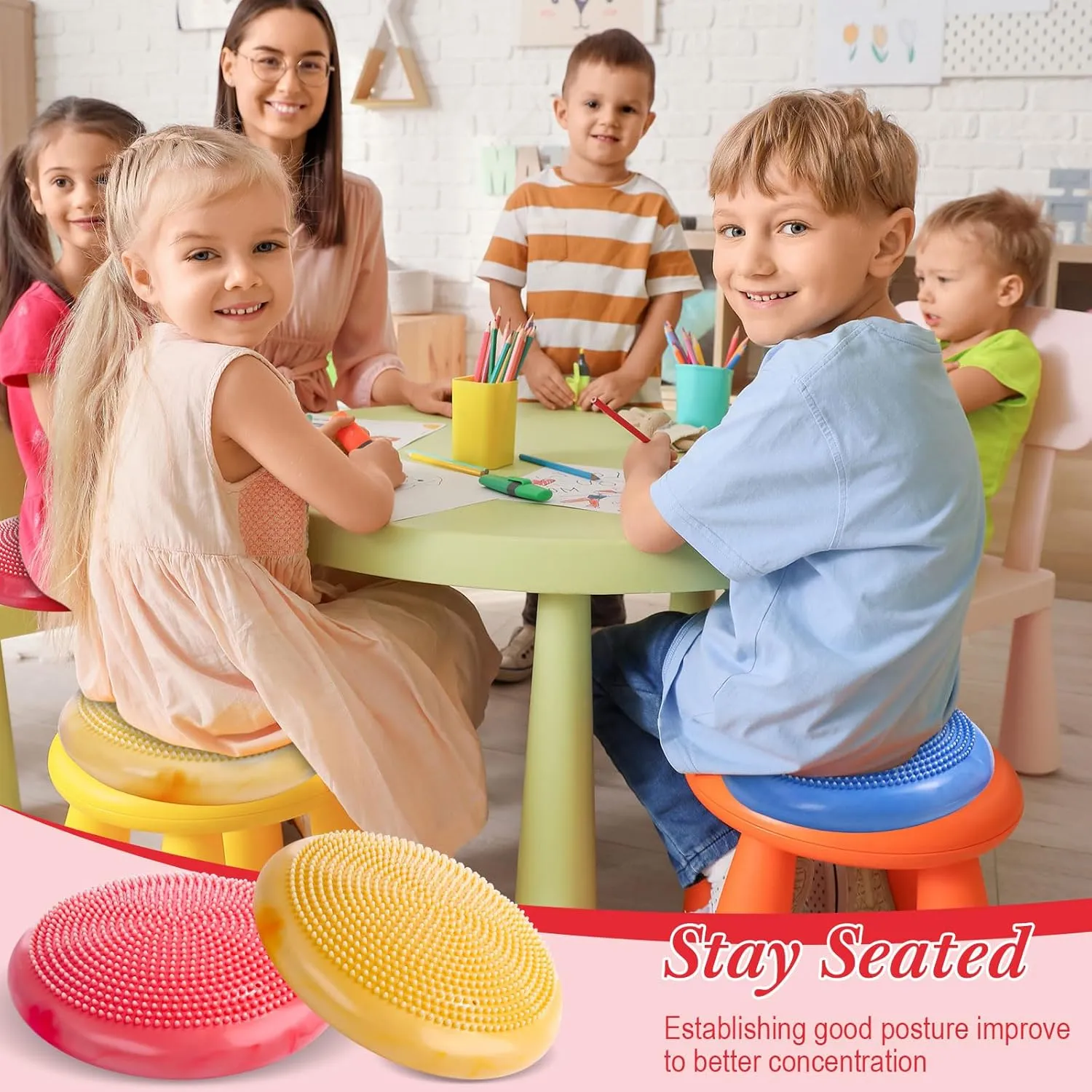 Libima 4 Pcs Wiggle Seat for Sensory Kids Inflated Wobble Cushion Sensory Seat Cloud Design Flexible Seating for Classroom Elementary Balance Disc with Pump for Kids Adult Pet Training