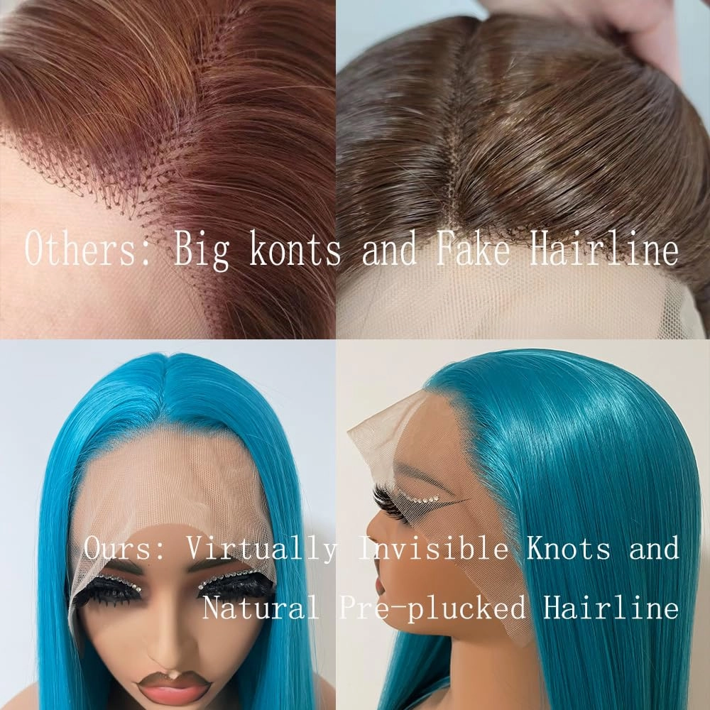 Light Blue Synthetic Lace Front Wig for Women Colored Wigs Straight Glueless Free Part Wigs Pre Plucked With Natural Hairline For White Women Heat Resistant Hair