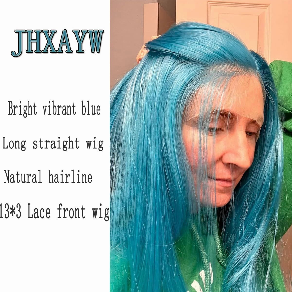 Light Blue Synthetic Lace Front Wig for Women Colored Wigs Straight Glueless Free Part Wigs Pre Plucked With Natural Hairline For White Women Heat Resistant Hair