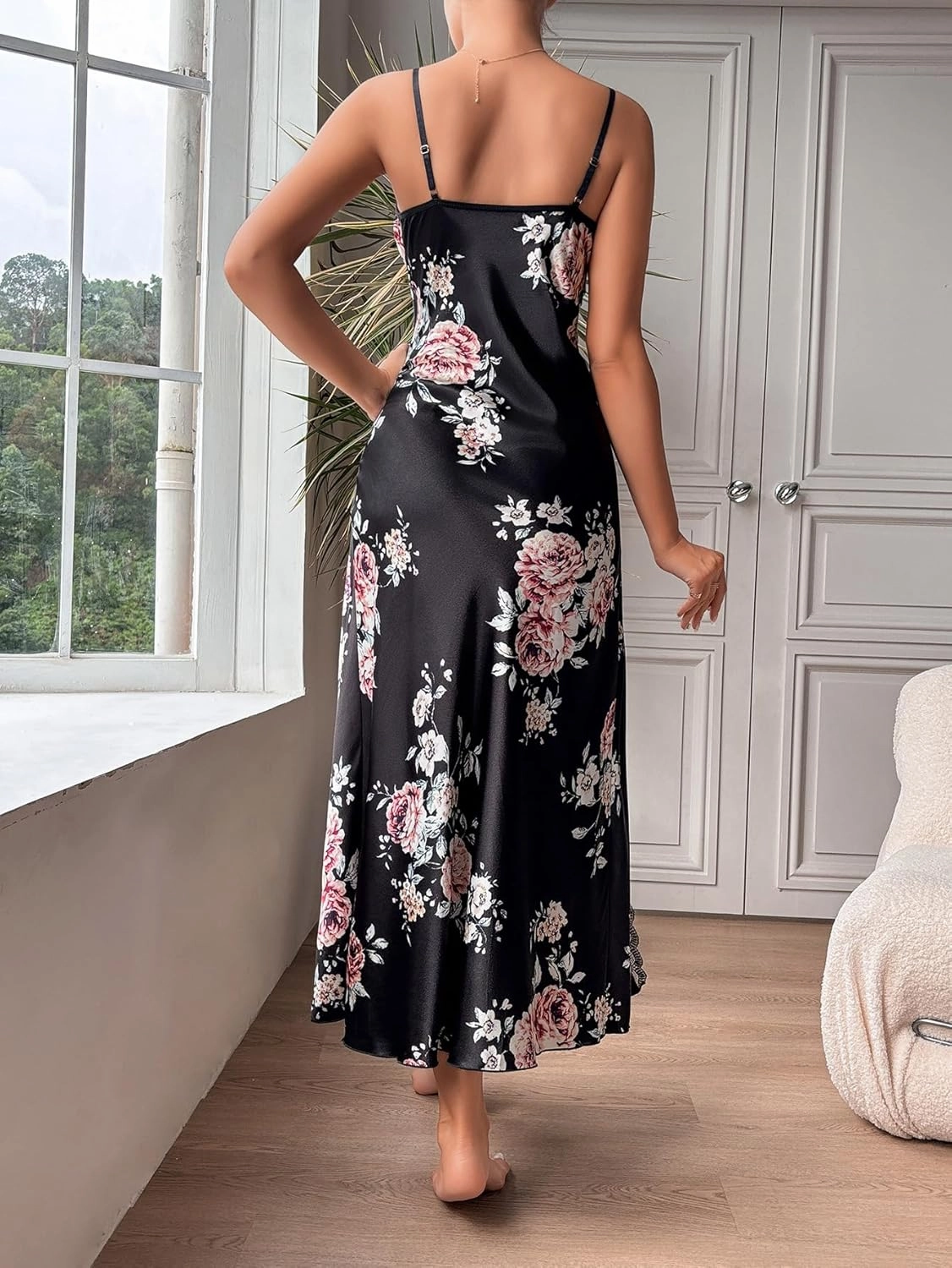 Lingerie Dress for Women V Neck Long Sexy Nightgowns for Women Side Split Sexy Night Gowns S-XXL