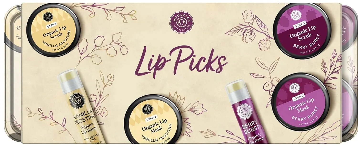 Lip picks Tin Gift Set | Includes 2 Lip Balms, 2 Lip Masks, & 2 Lip Scrubs in Cookie Butter and Merry Berry Flavors