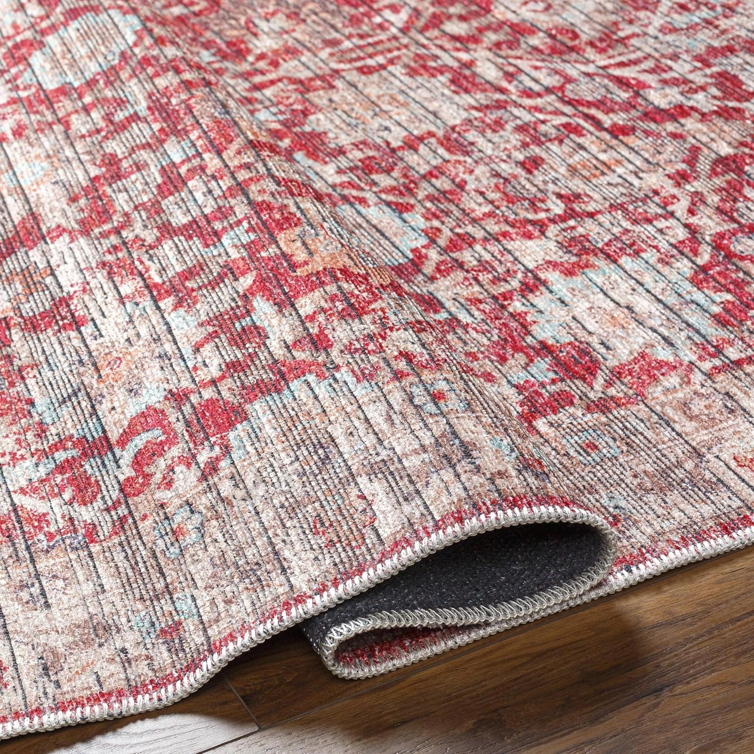 Livabliss Nolita Vintage Washable Area Rug, 9'10" x 13', Red/Tan, (10' x 13')