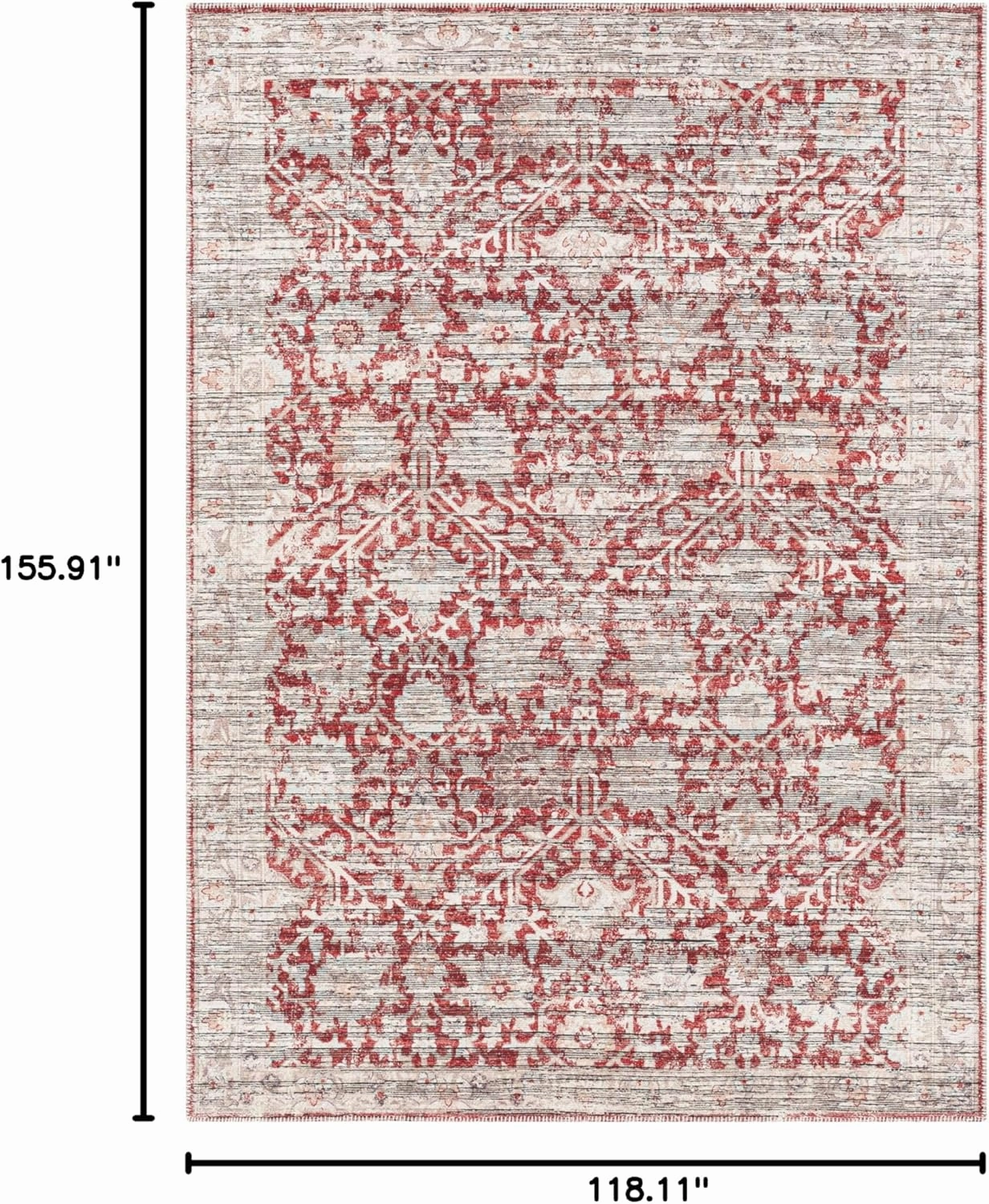 Livabliss Nolita Vintage Washable Area Rug, 9'10" x 13', Red/Tan, (10' x 13')