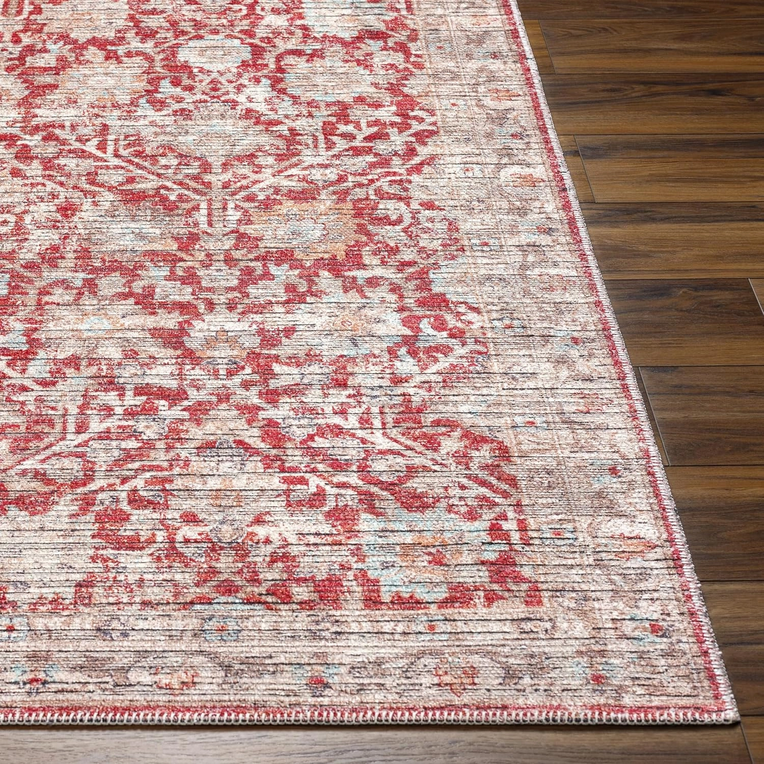 Livabliss Nolita Vintage Washable Area Rug, 9'10" x 13', Red/Tan, (10' x 13')