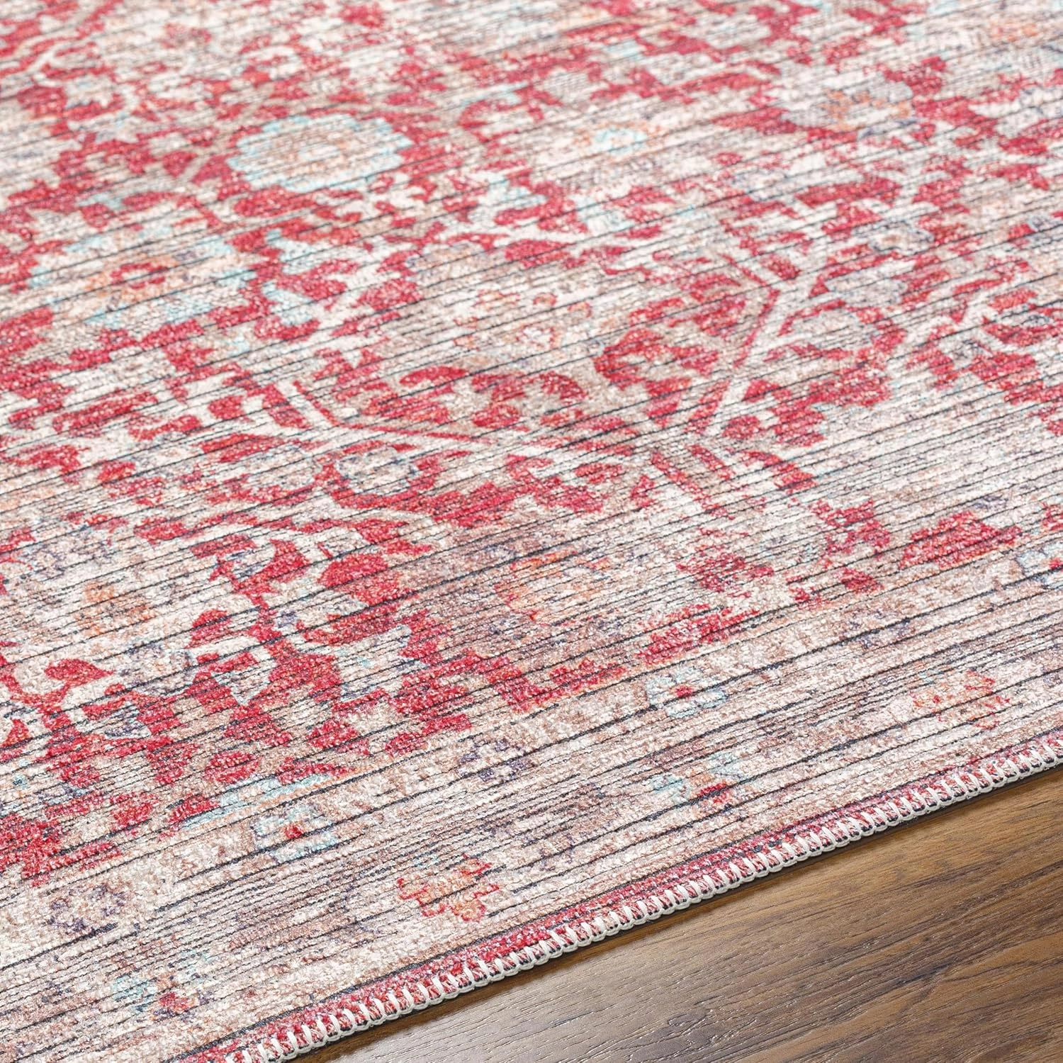 Livabliss Nolita Vintage Washable Area Rug, 9'10" x 13', Red/Tan, (10' x 13')