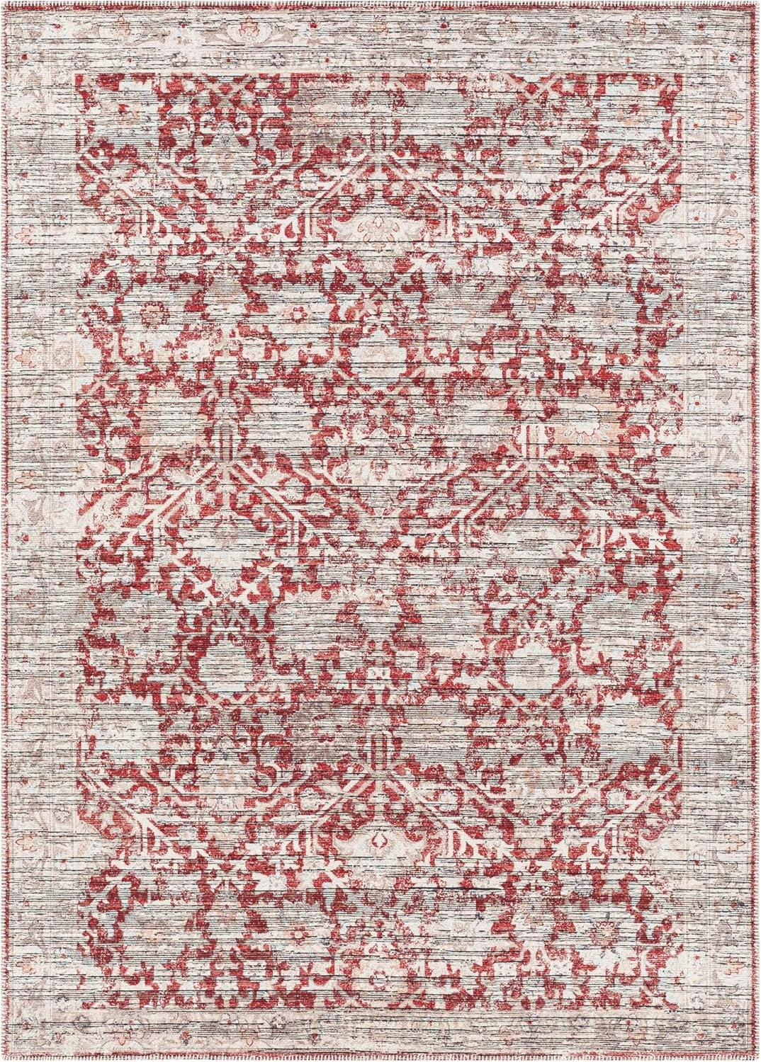 Livabliss Nolita Vintage Washable Area Rug, 9'10" x 13', Red/Tan, (10' x 13')