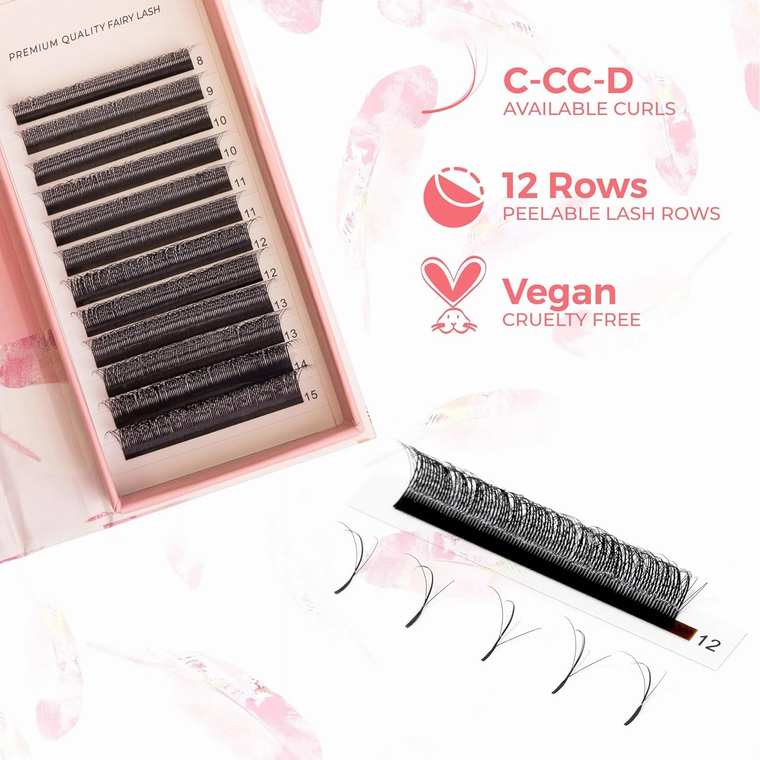 LLBA Fairy Volume Lash Extensions 3D - 0.07mm Thickness | C CC D Curl | 8-15mm Length Mixed Tray | Premium Matte Black Individual Eyelashes Tray, Professional Supplies Use (CC, 9mm)