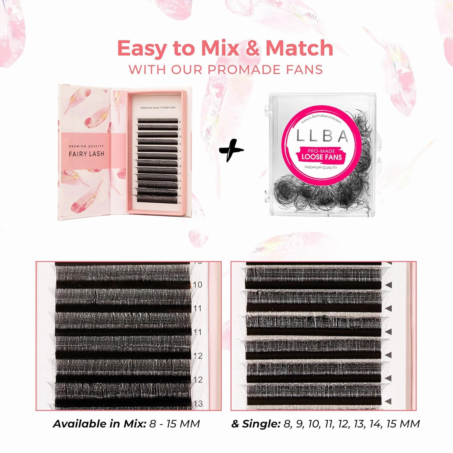LLBA Fairy Volume Lash Extensions 3D - 0.07mm Thickness | C CC D Curl | 8-15mm Length Mixed Tray | Premium Matte Black Individual Eyelashes Tray, Professional Supplies Use (CC, 9mm)