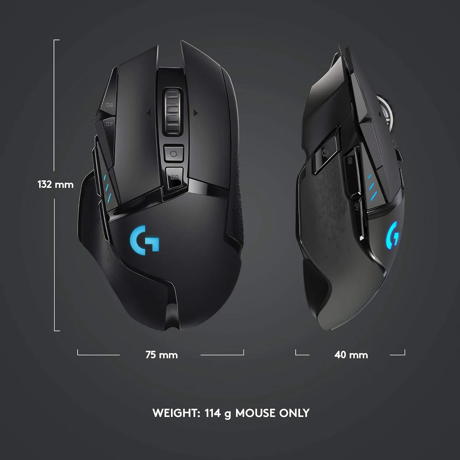 Logitech G502 Lightspeed Wireless Gaming Mouse with Hero 25K Sensor, PowerPlay Compatible, Tunable Weights and Lightsync RGB - Black