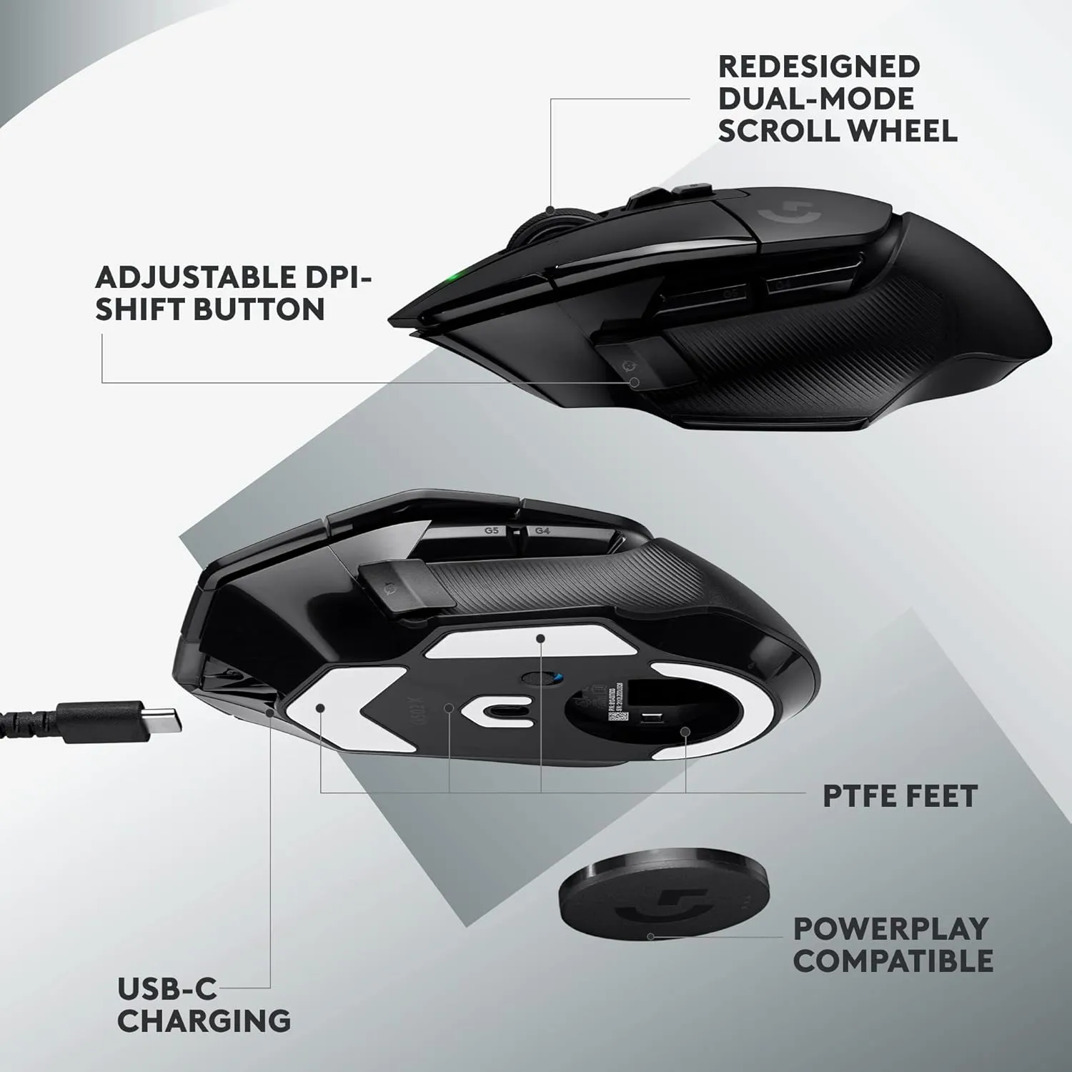 Logitech G502 X Lightspeed Wireless Gaming Mouse, Black | Hero Sensor, 25,600 DPI, 13 Programmable Buttons, LIGHTFORCE Switches, Onboard Memory, PC/Mac | with Signature Series Charging Dock