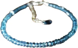 London Blue Topaz 3mm Rondelle Shape Faceted Cut Beads 7 inch Adjustable Silver Plated Clasp Bracelet for men, women, unisex. Link Chain Stacking Bracelet.|LW_LCBR_04532