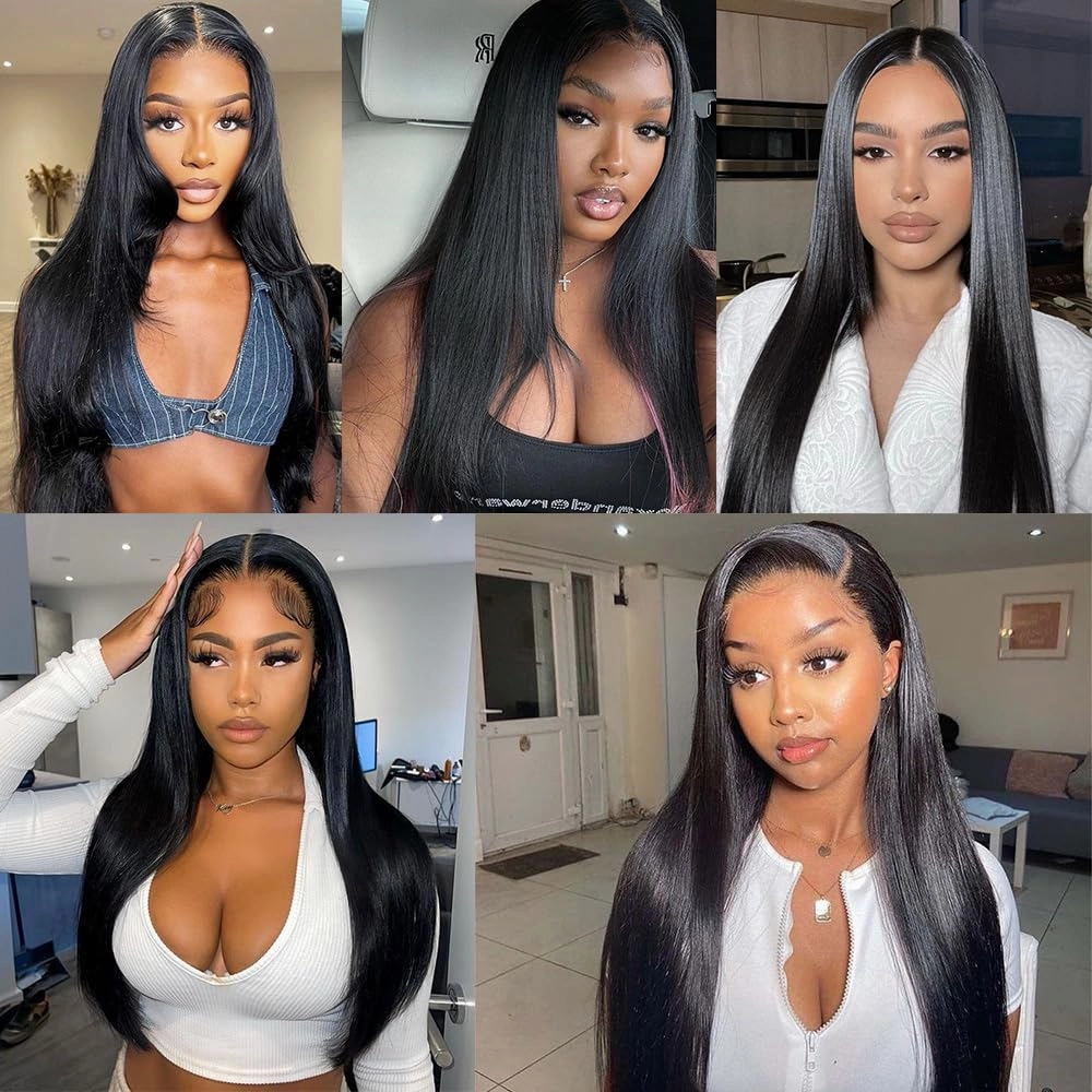 Long Straight Black Glueless Wig,Black Hair Middle Part Natural Hairline,Glueless Synthetic Lace Front Wigs for Women