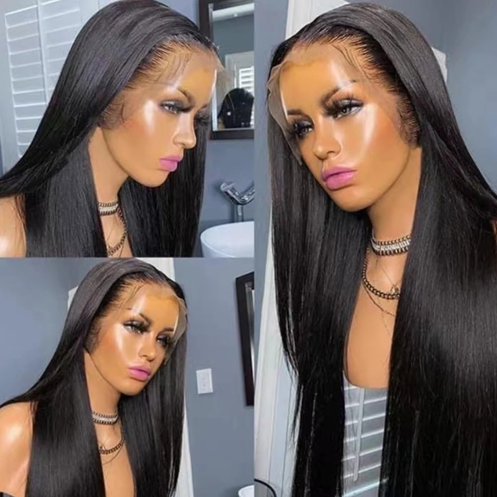 Long Straight Black Glueless Wig,Black Hair Middle Part Natural Hairline,Glueless Synthetic Lace Front Wigs for Women