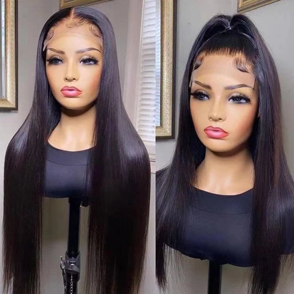 Long Straight Black Glueless Wig,Black Hair Middle Part Natural Hairline,Glueless Synthetic Lace Front Wigs for Women