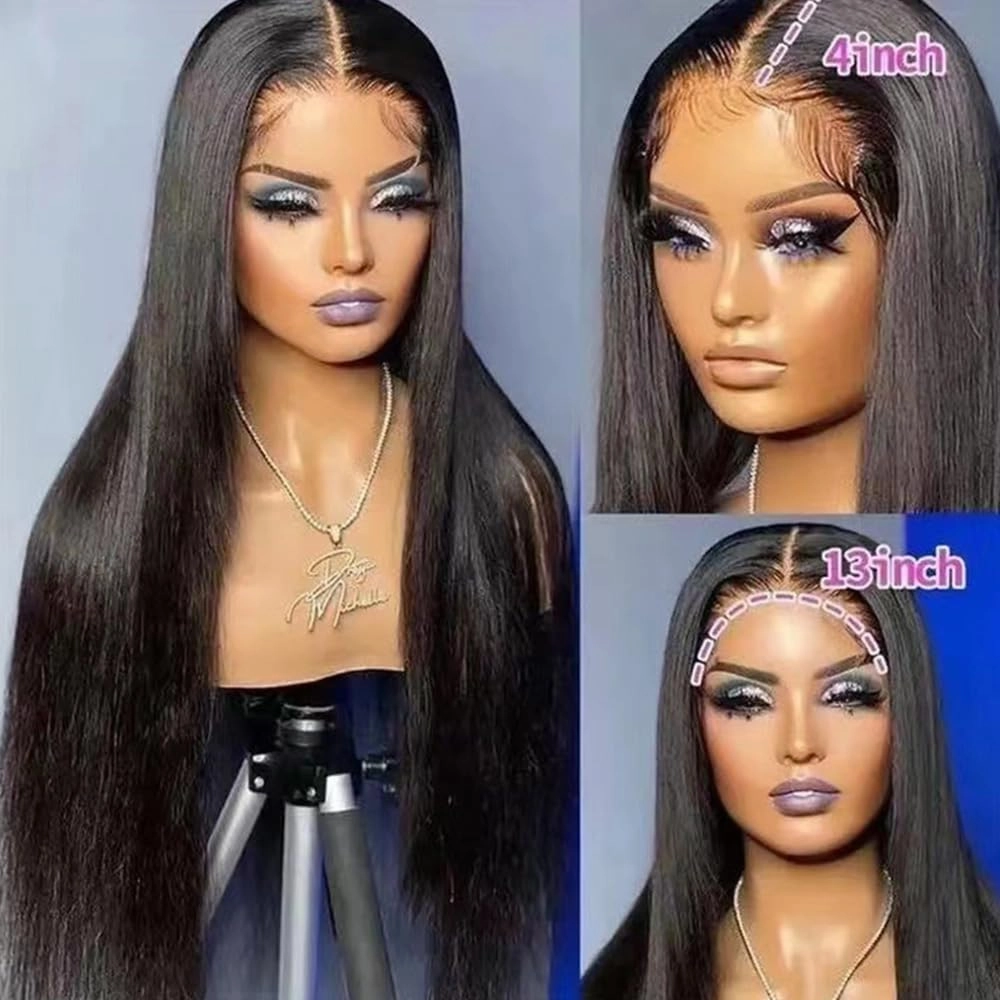 Long Straight Black Glueless Wig,Black Hair Middle Part Natural Hairline,Glueless Synthetic Lace Front Wigs for Women