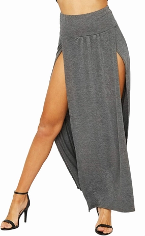 Loxdonz Women's Stretchy Split Skirts Maxi Long Skirt Plain Side Slit Beach Party Maxi Skirts