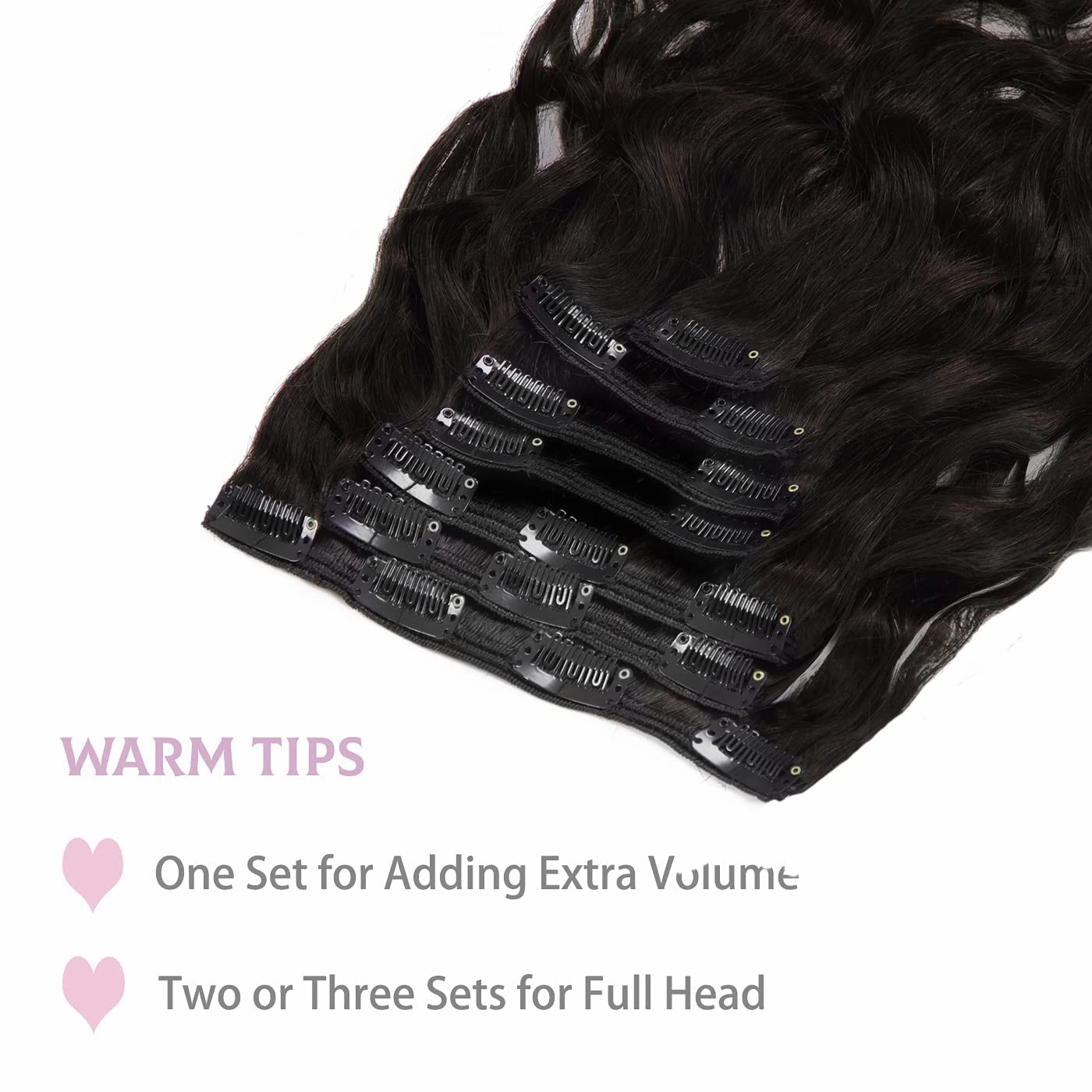 Loxxy Clip in Human Hair Extensions 18inch Natural Wave and Natural Color Virgin Remy Human Hair Extensions #1B Natural Black color 18inch with Double Weft 120g/set 7Pcs/lot And 17 Clips Per Pack
