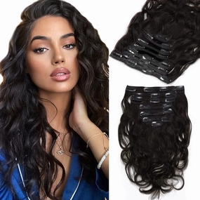 Loxxy Clip in Human Hair Extensions 18inch Natural Wave and Natural Color Virgin Remy Human Hair Extensions #1B Natural Black color 18inch with Double Weft 120g/set 7Pcs/lot And 17 Clips Per Pack