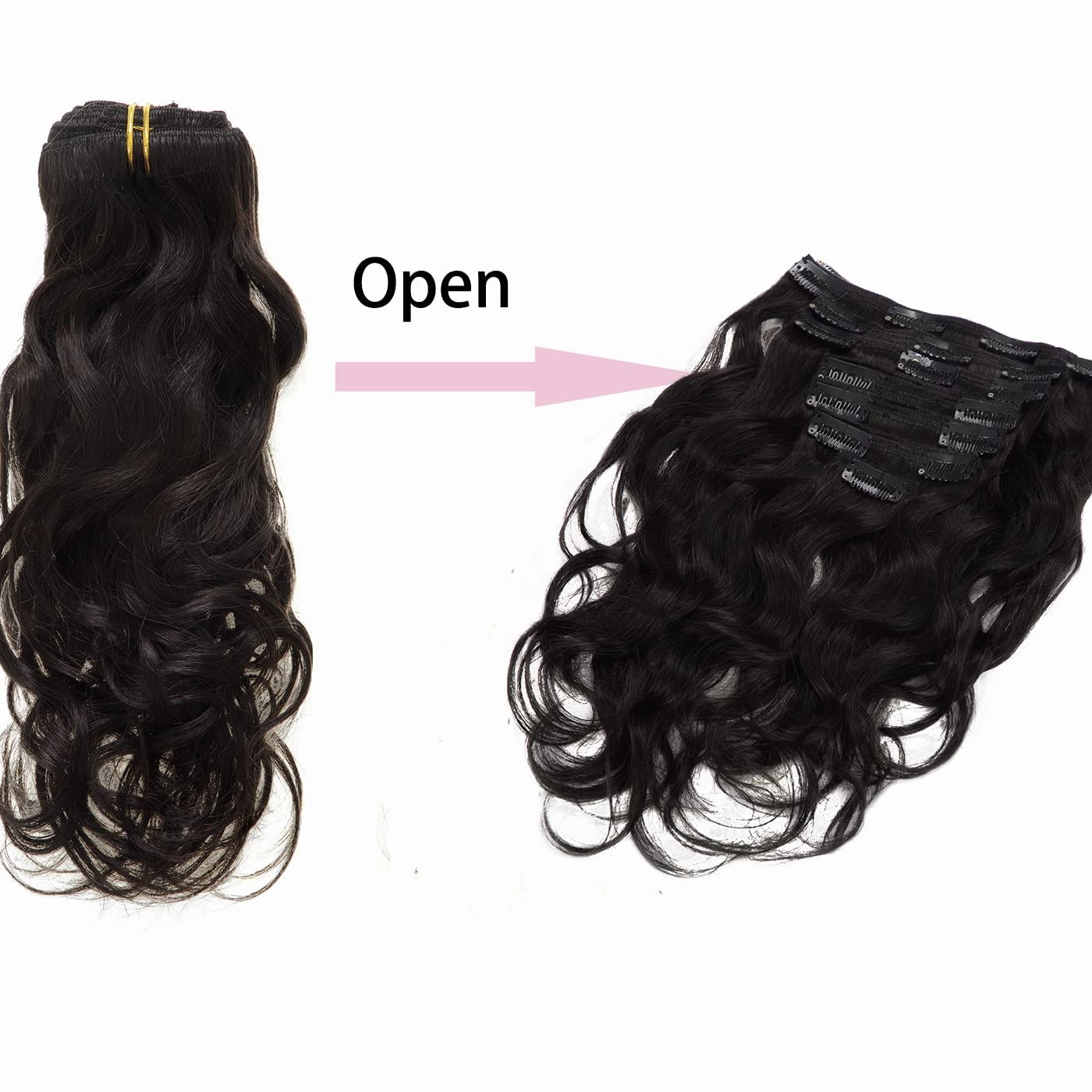 Loxxy Clip in Human Hair Extensions 18inch Natural Wave and Natural Color Virgin Remy Human Hair Extensions #1B Natural Black color 18inch with Double Weft 120g/set 7Pcs/lot And 17 Clips Per Pack