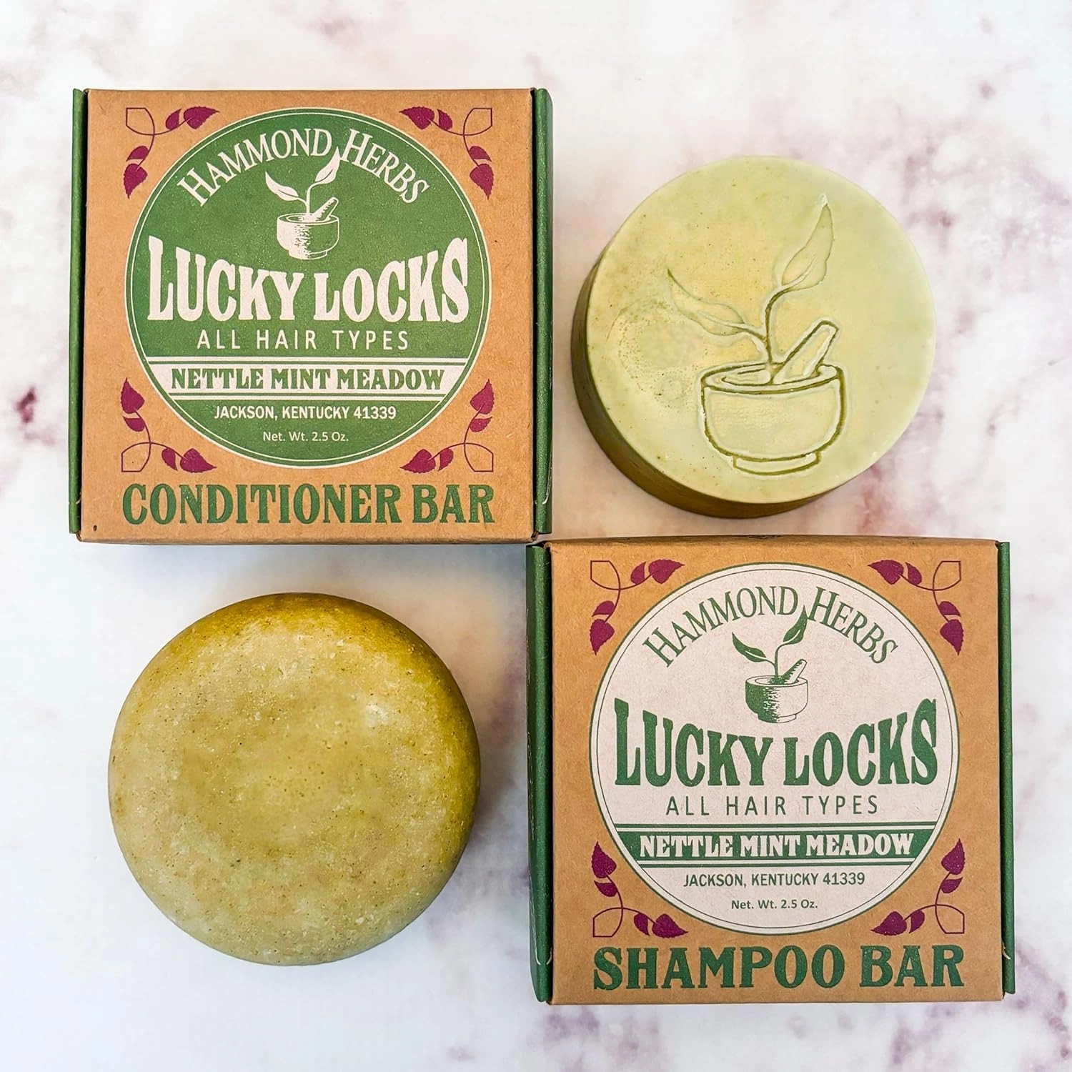 Lucky Locks | Pick Your Scent | Natural Shampoo & Conditioner Bar Set | Zero Waste Hair Care | Sulfate Free (Nettle Mint Meadow With Travel Tins)