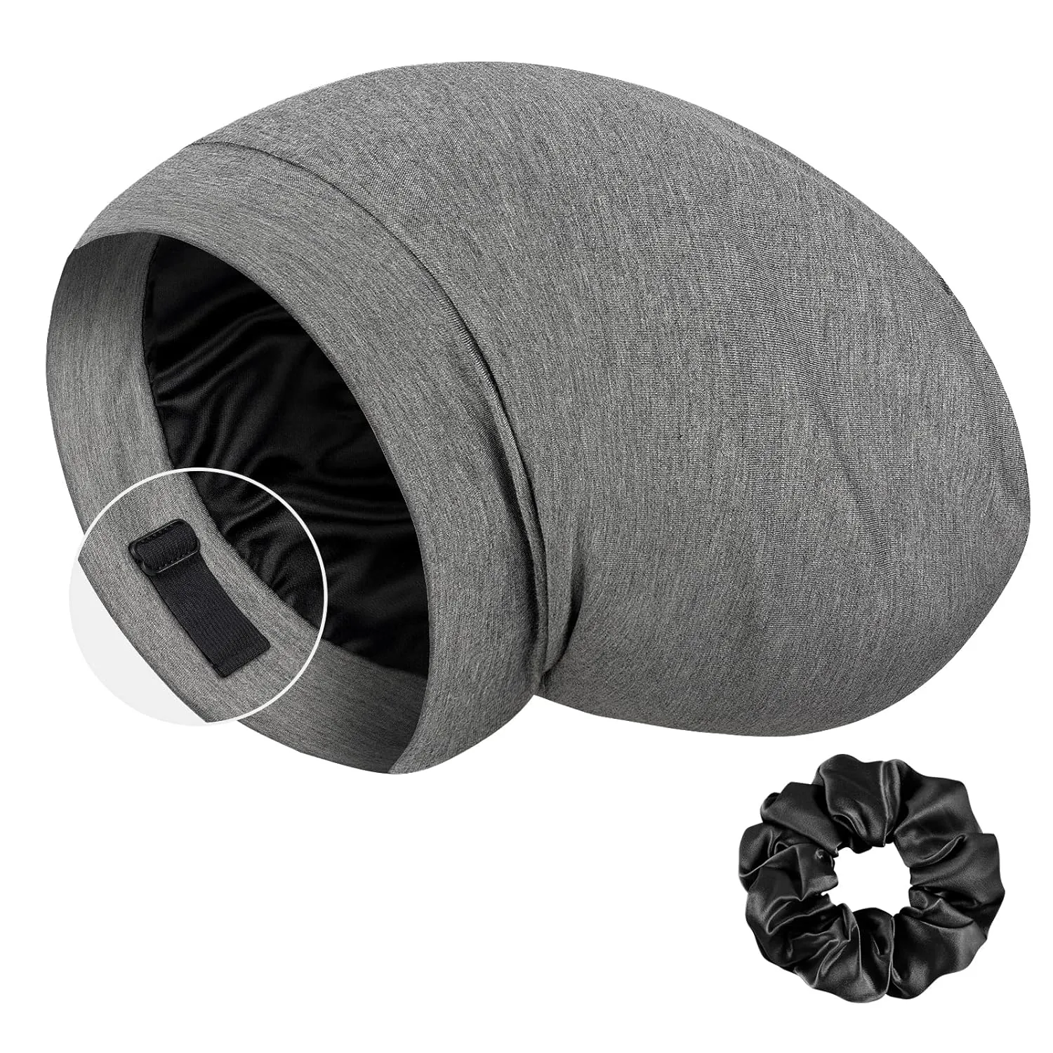LULUSILK Mulberry Silk Bonnet for Sleeping Women, Real Silk Sleep Cap for Curly Hair and Braids, Pure Silk Head Wrap with Scrunchies, Grey