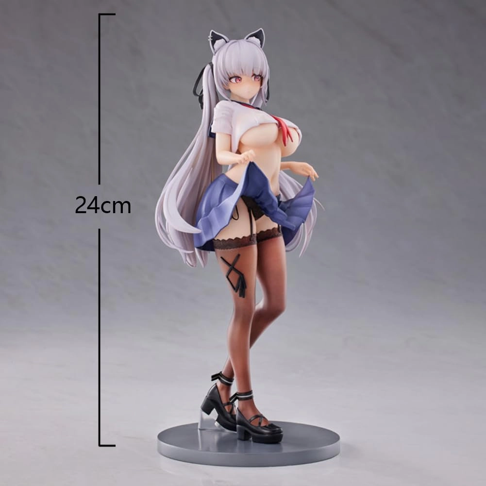 LUNK Anime Alvina-cha Figure Illustration Girl Alvina-chan Action Figurine 24cm Cute Cat Anime Girl Figure Statue Collections Gifts for Fans