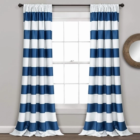Lush Decor, 95” x 52”, Navy Stripe Blackout Curtains | Light Filtering Window Panel Set (Pair)