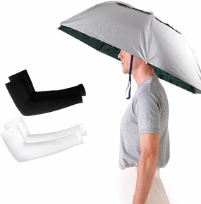 Luwint Sun Protection Bundle: Hands-Free Umbrella Hat & UV Cooling Arm Sleeves for Rain/Sun Defense – Adults/Teens, Hiking, Sports, Beach (Hat   2 Pairs Sleeves)