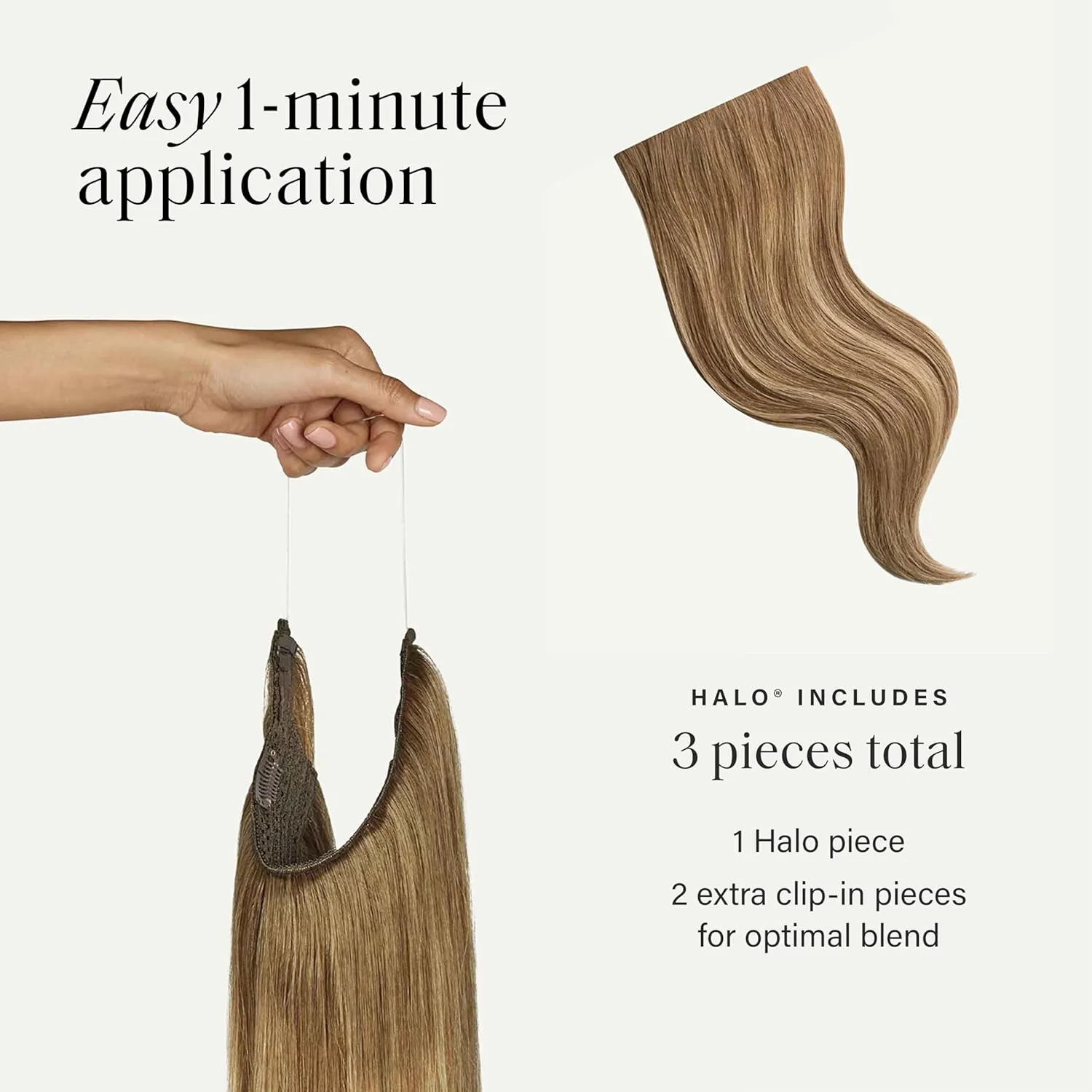 Luxy 100% Remy Human Hair – Halo Clip-In Hair Extensions –Natural Looking Volume & Length - One-Piece - Easy 5-Min Application 180 grams 20" Bronde Balayage Halo