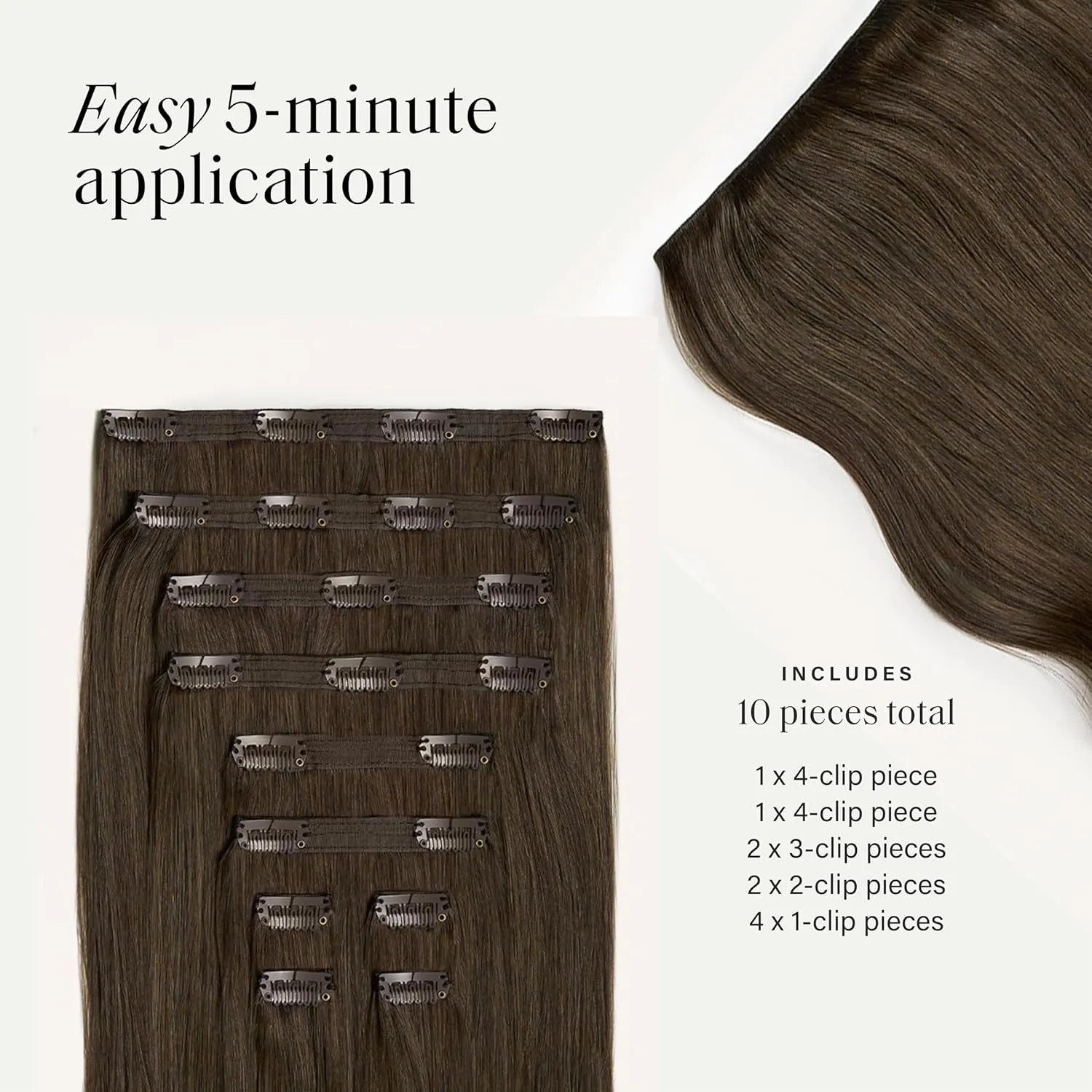 Luxy Hair 20" Medium Natural Brown Thick Classic Clip-In Hair Extensions (220 grams) 100% Remy Human Hair, Thick, Natural,Volume, 10-Piece Set, Blends Easily