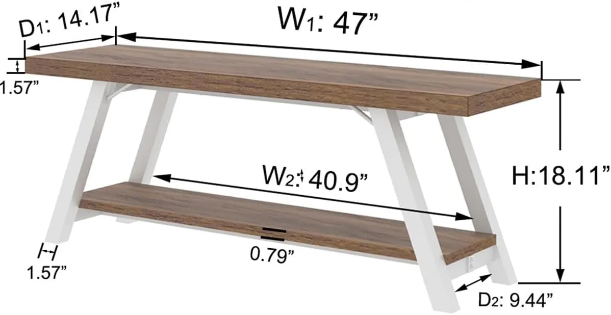 LVB Rustic Entryway Bench, Farmhouse Wood Indoor Shoe Bench with Storage in Bedroom End of Bed, Industrial Metal Foyer Shoe Rack Bench Seating for Hallway Living Dining Room, White Rustic Oak, 47 Inch