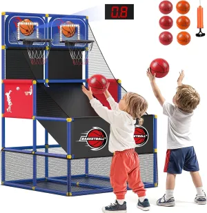 M SANMERSEN Kids Double Basketball Hoop Arcade Game Set with 6 Balls Electronic Scoreboard LED Light, Indoor & Outdoor Play, Birthday/Halloween for 3-8 Year Old Boy and Girl