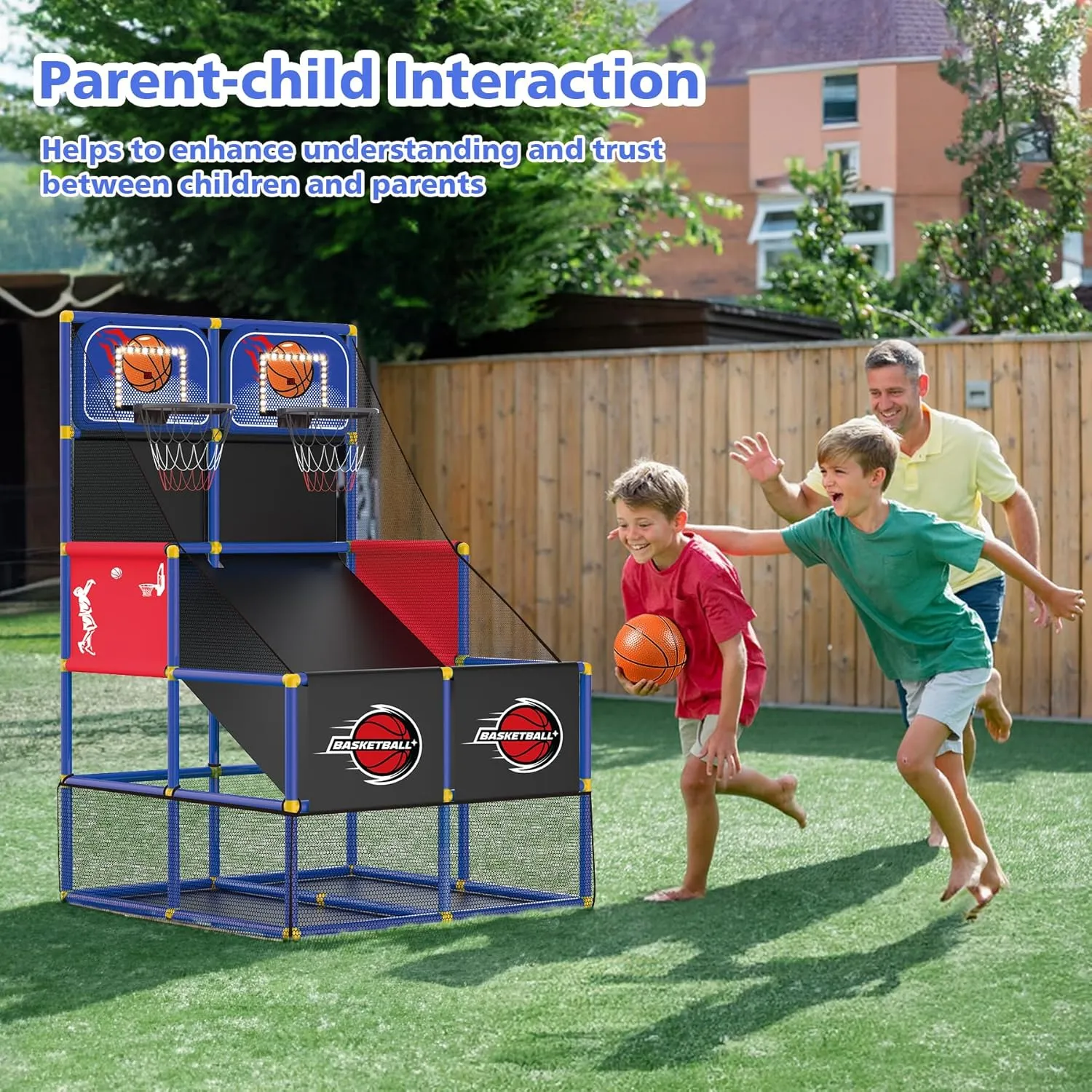 M SANMERSEN Kids Double Basketball Hoop Arcade Game Set with 6 Balls Electronic Scoreboard LED Light, Indoor & Outdoor Play, Birthday/Halloween for 3-8 Year Old Boy and Girl