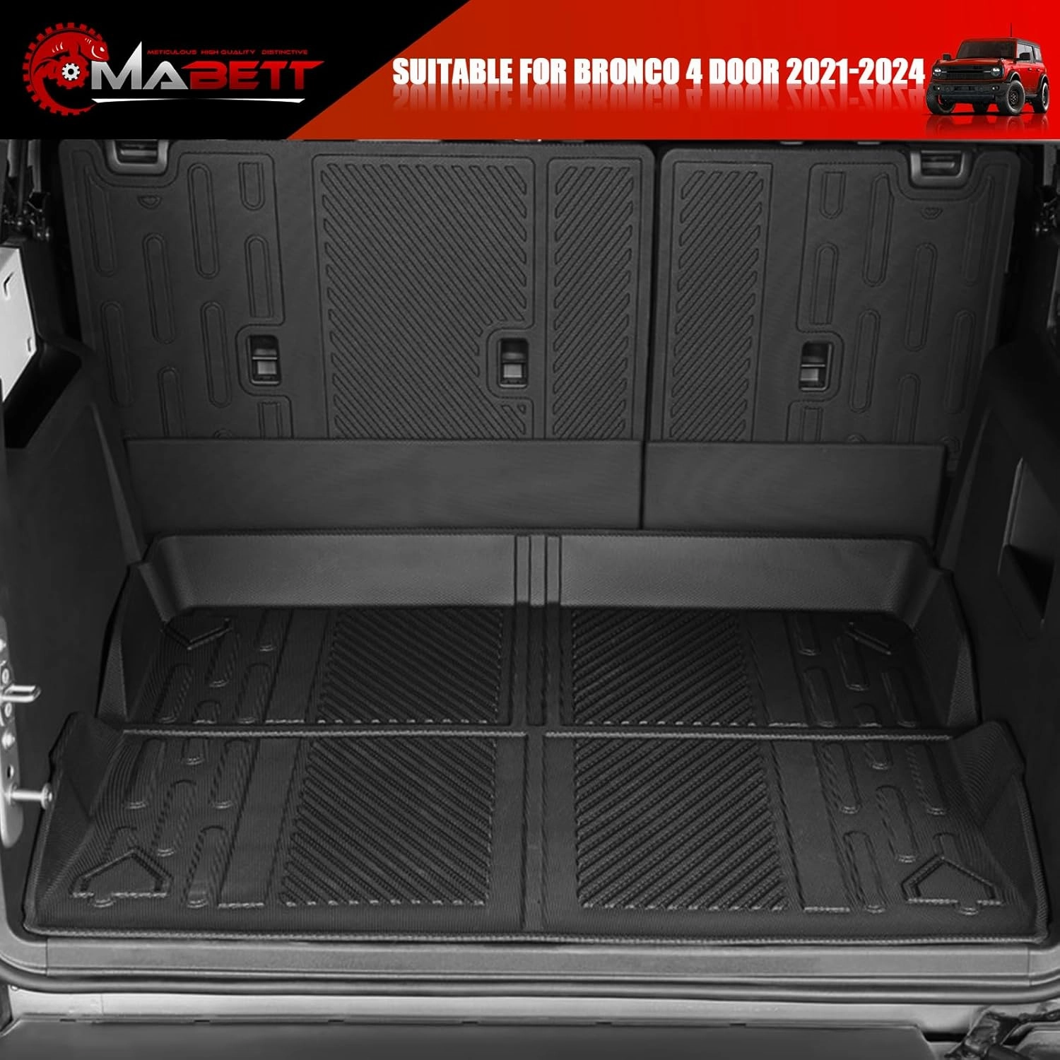 Mabett Seat Back Cover and Cargo Liner for Ford Bronco 4 Door Accessories, All-Weather Backrest Protector Trunk Mat Fit Bronco 2021-2024