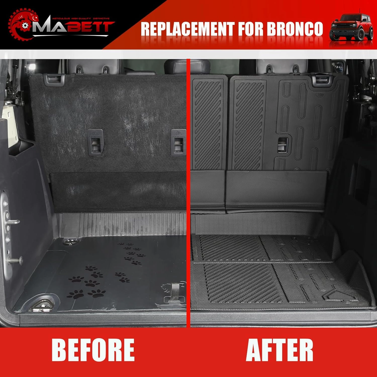 Mabett Seat Back Cover and Cargo Liner for Ford Bronco 4 Door Accessories, All-Weather Backrest Protector Trunk Mat Fit Bronco 2021-2024