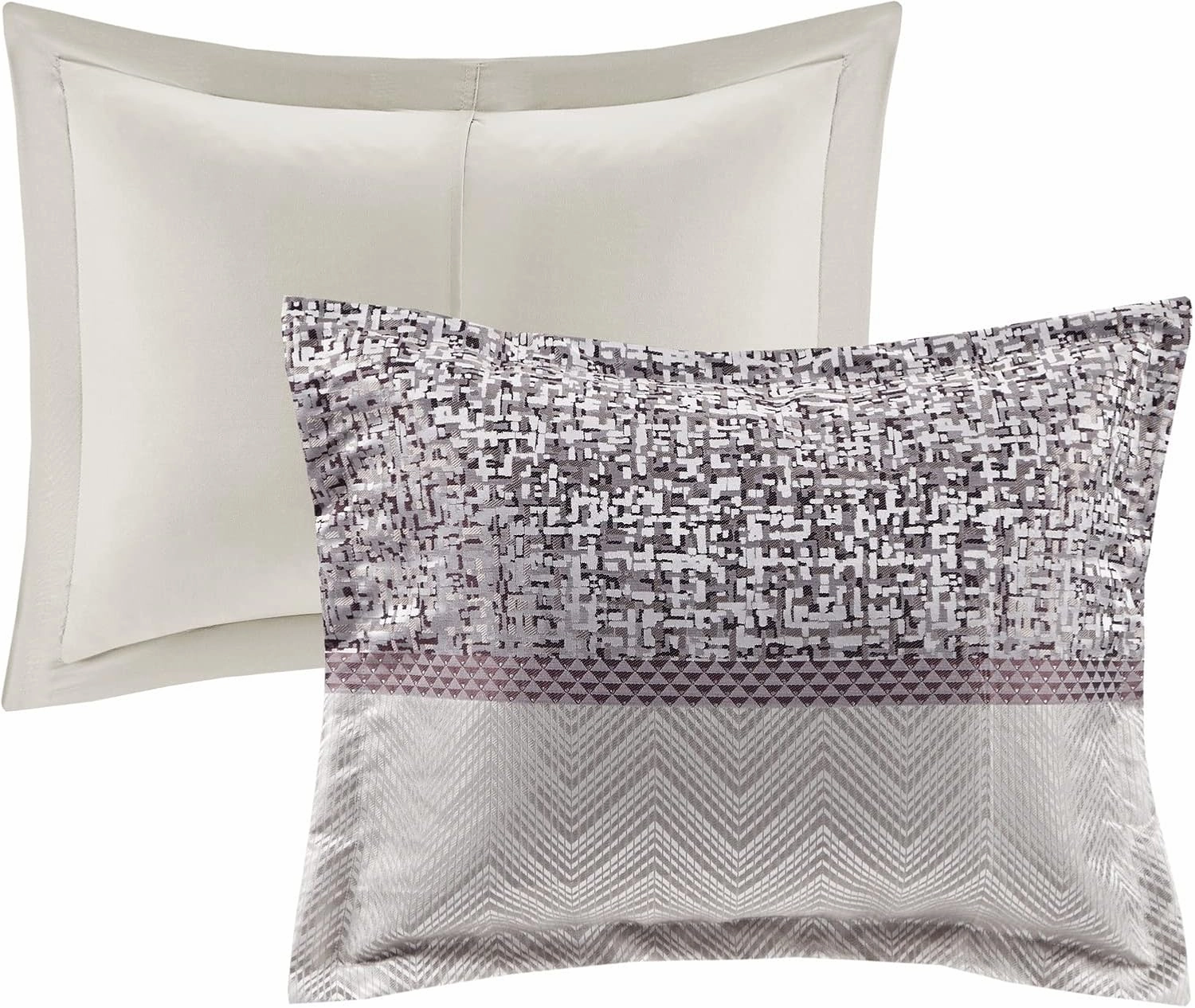 Madison Park Luxury Comforter Set-Traditional Jacquard Design, All Season Down Alternative Bedding, Matching Bedskirt, Decorative Pillows, Queen(90"x90"), Rhapsody, Striped Purple 7 Piece