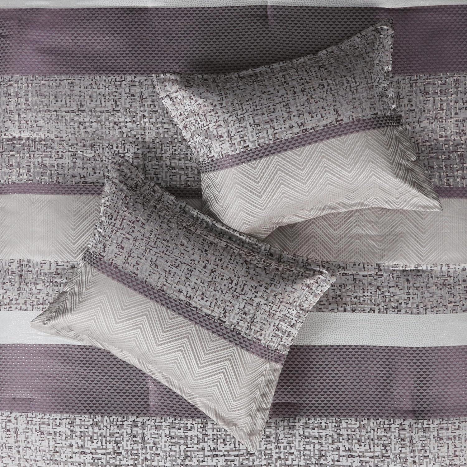 Madison Park Luxury Comforter Set-Traditional Jacquard Design, All Season Down Alternative Bedding, Matching Bedskirt, Decorative Pillows, Queen(90"x90"), Rhapsody, Striped Purple 7 Piece